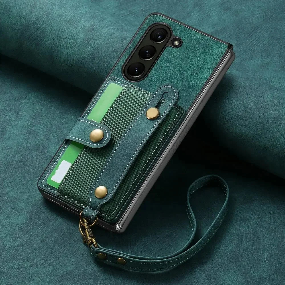Galaxy Z Fold Series Wrist Strap Leather Wallet Case