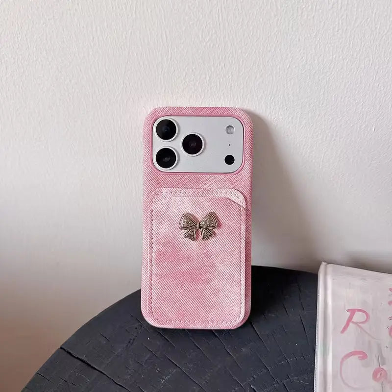 Chic Bow Fabric Texture Pocket Case