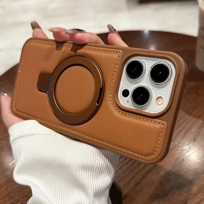 Slick Leather Stitched Ring Stand Case - iPhone