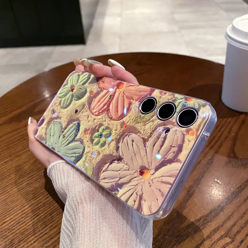 Retro Oil Painting Flower Case - Samsung