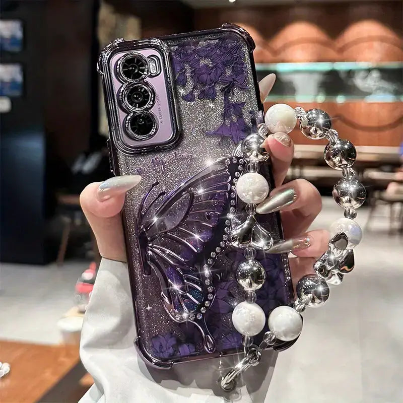 Elegant Butterfly Shimmer Wing Floral Case - Samsung