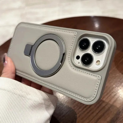 Slick Leather Stitched Ring Stand Case - iPhone
