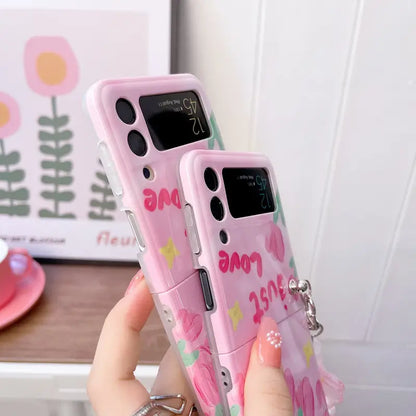 Chic Floral Foldable Case with Beaded Bracelet - Samsung