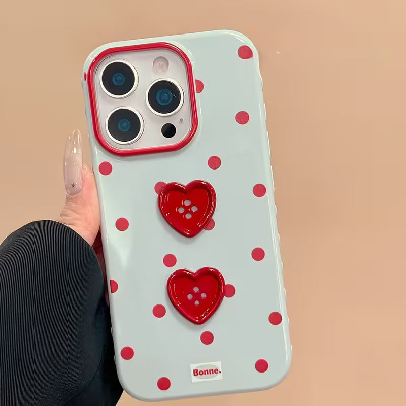 Cherry Love Heart Button Case
