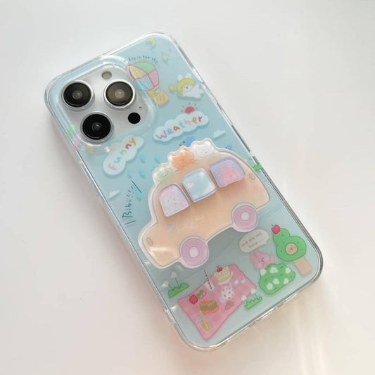 Cheerful Cartoon Pastel Car Holder Case - iPhone