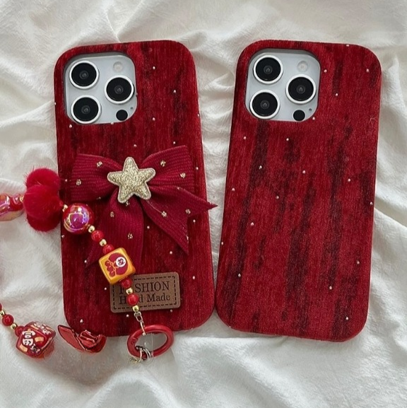 Luxury Velvet Bow Phone Case with Charm