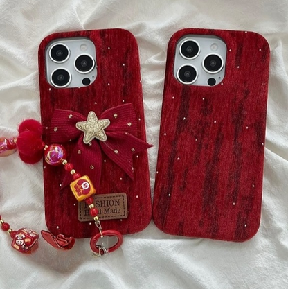 Luxury Velvet Bow Phone Case with Charm