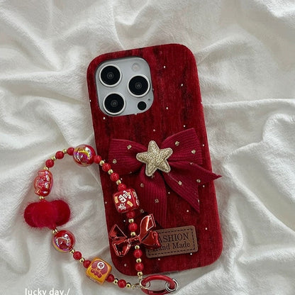 Luxury Velvet Bow Phone Case with Charm