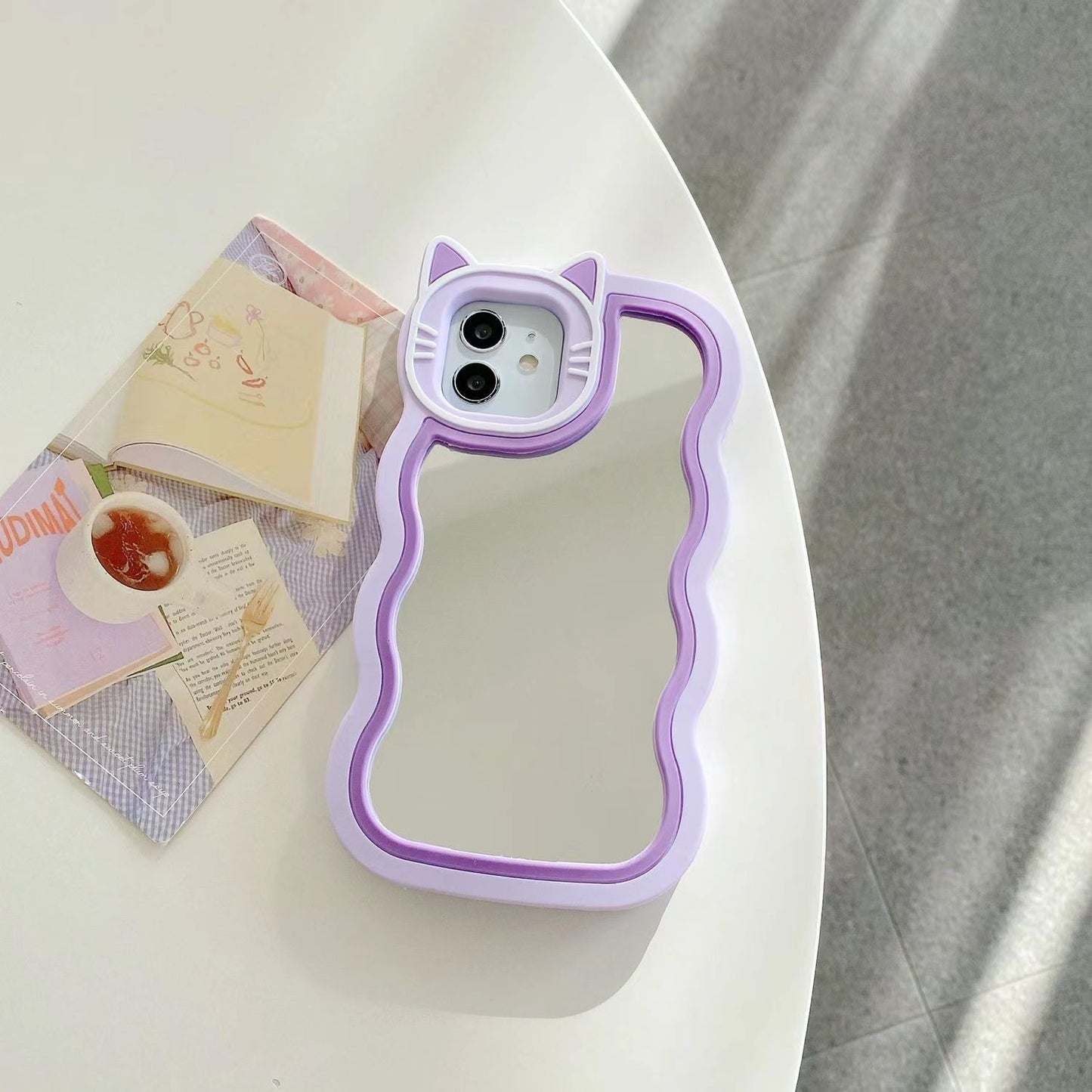 Cute Cartoon Cat Mirror Case with Charm