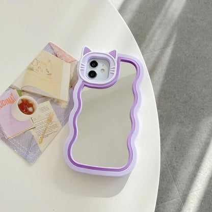 Cute Cartoon Cat Mirror Case with Charm