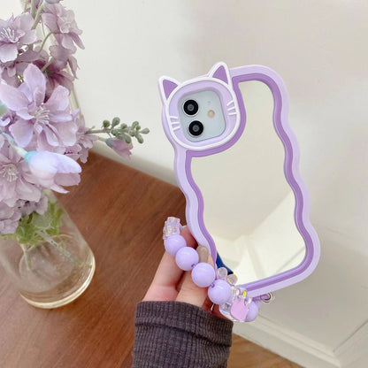 Cute Cartoon Cat Mirror Case with Charm