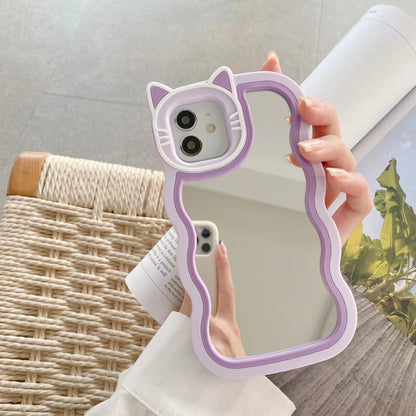 Cute Cartoon Cat Mirror Case with Charm