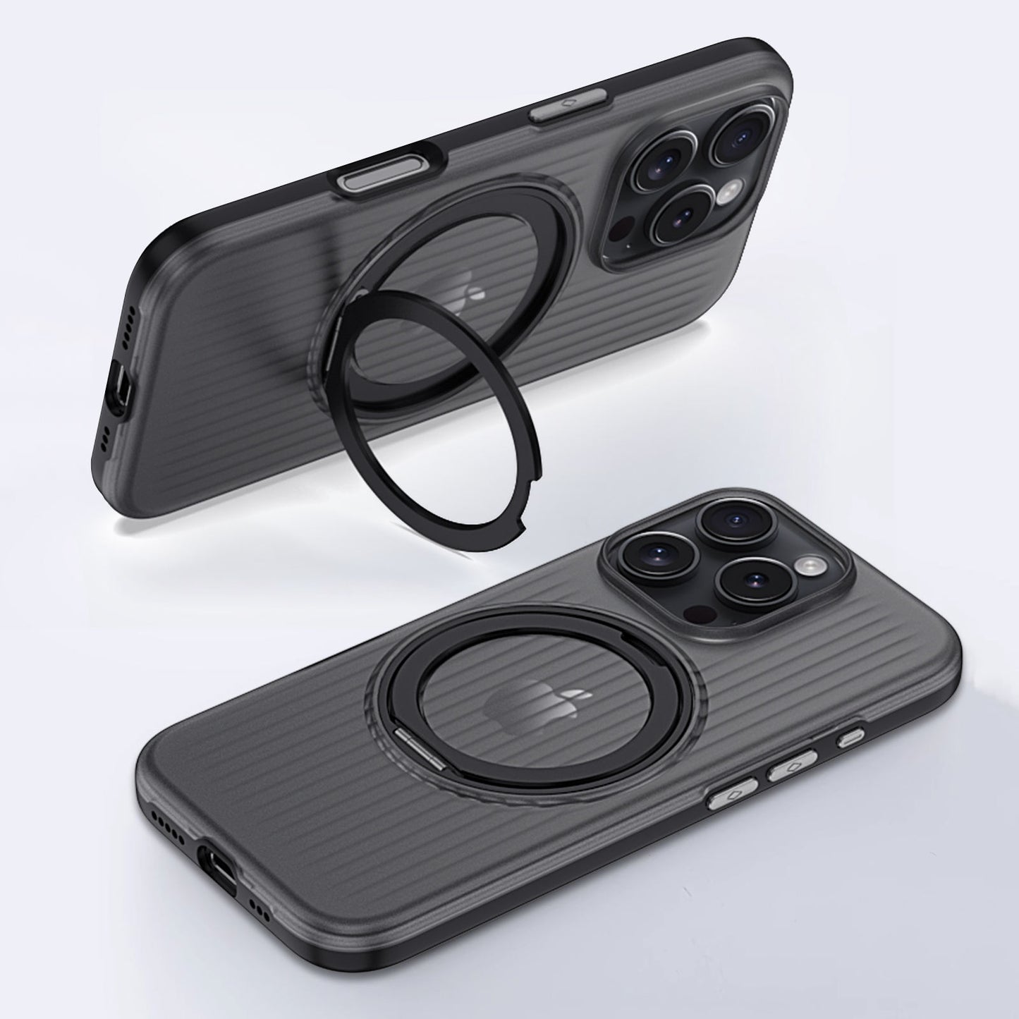 Translucent Striped Armor Rotating Bracket Case - iPhone