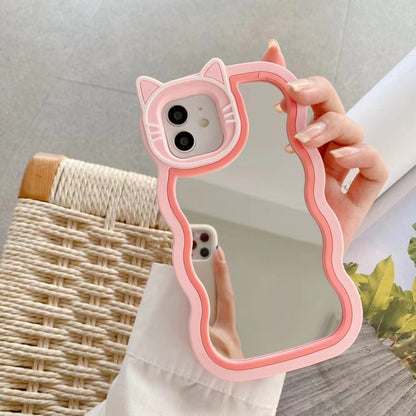 Cute Cartoon Cat Mirror Case with Charm