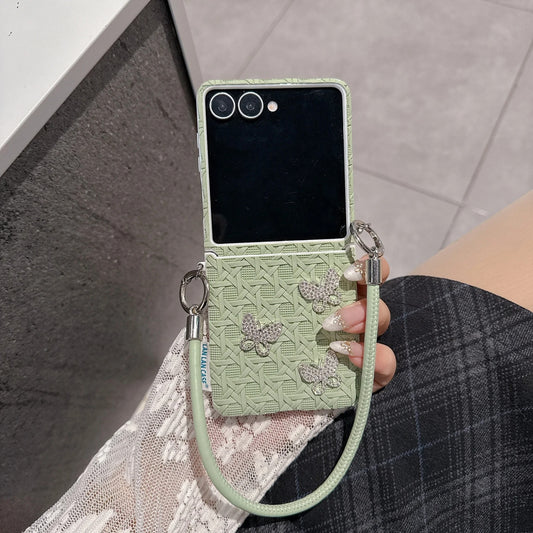 Galaxy Z Flip Series Textured Butterfly Wristlet Fashion Case