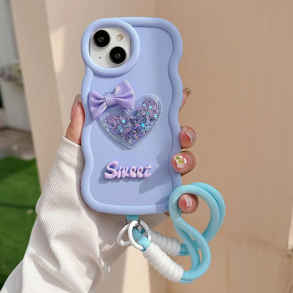 Shimmering Ribbon Bow Heart Glitter Case - iPhone