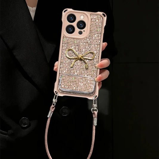 Elegant Sparkle Bow Mirror Kickstand Case