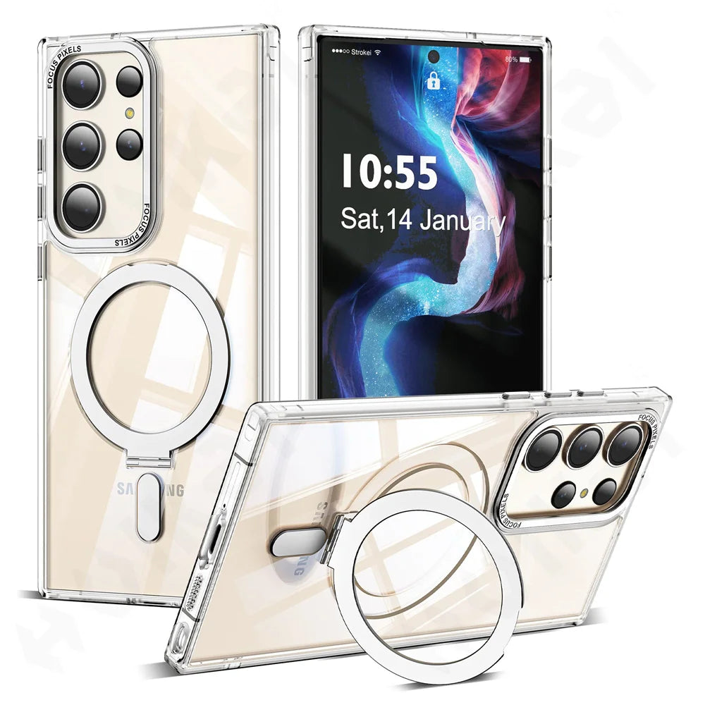 Premium Metal Magnetic Transparent Stand Case - Samsung