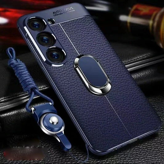 Sleek Urban Leather Ring Holder Case - Samsung