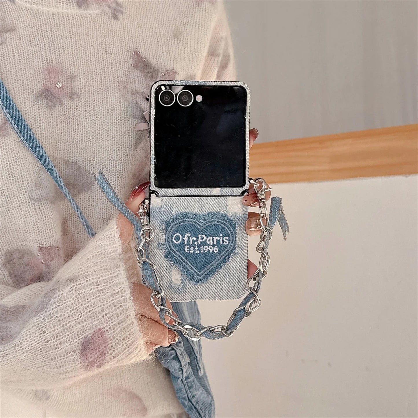 Galaxy Z Flip Series Denim Heart Chain Case