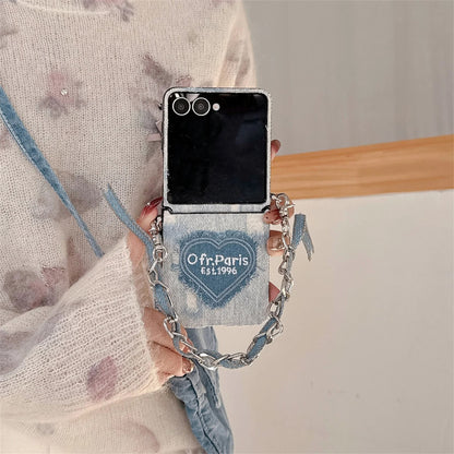 Galaxy Z Flip Series Denim Heart Chain Case