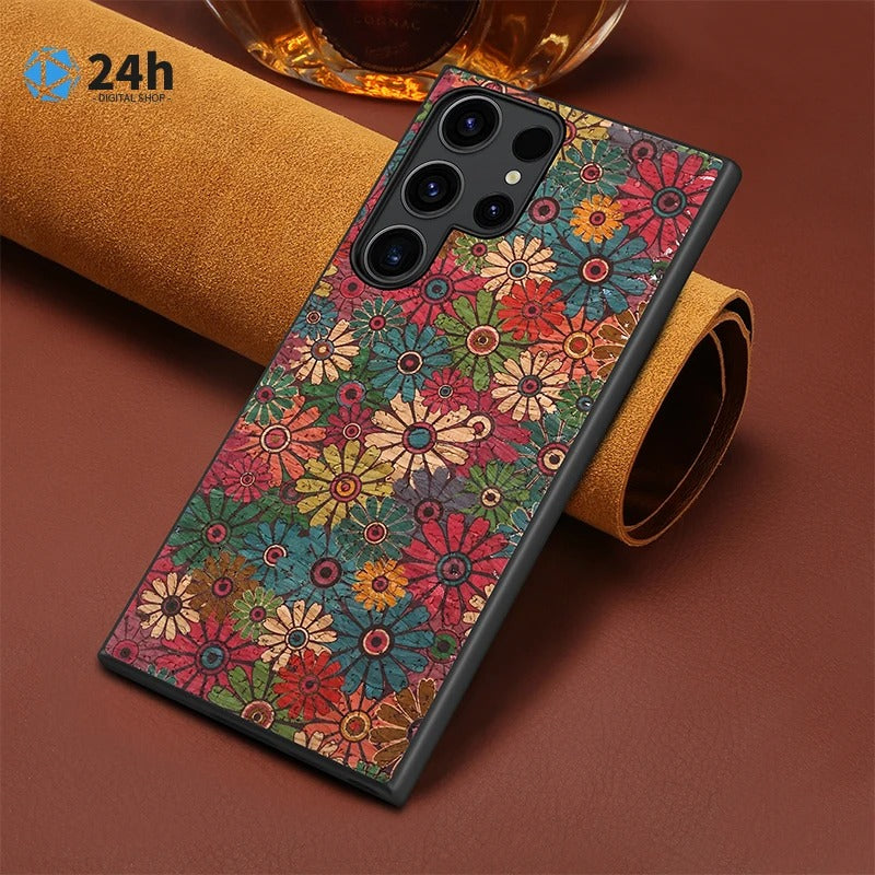 Luxury Cork Cloth Floral Pattern Case - Samsung