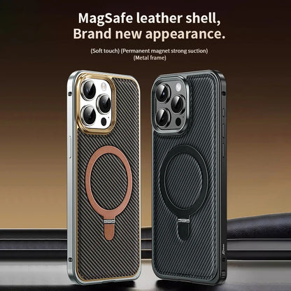 Luxury Metal Frame Carbon Fiber Bracket Case - iPhone