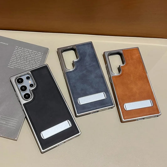 Premium Leather Armor Style Kickstand Case - Samsung