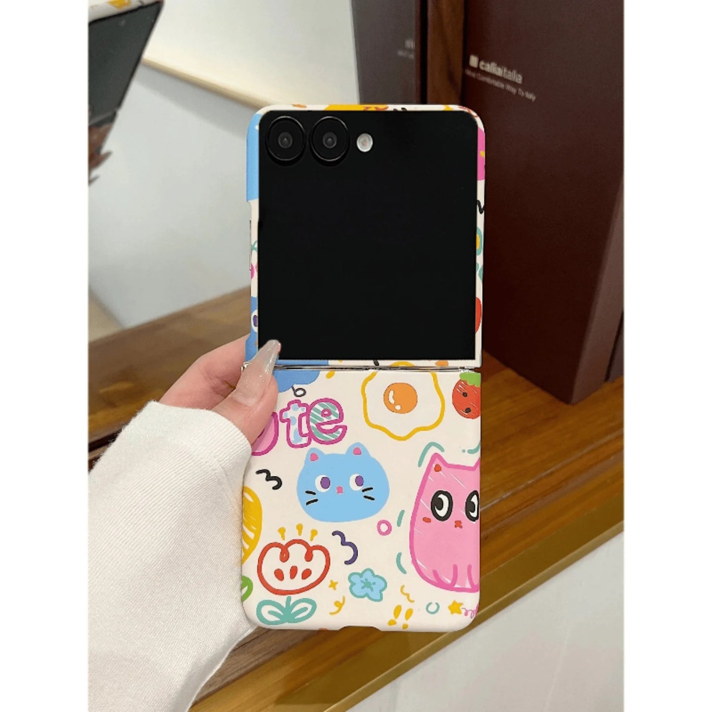 Galaxy Z Flip Series Cute Scribble Art Beaded Charm Case
