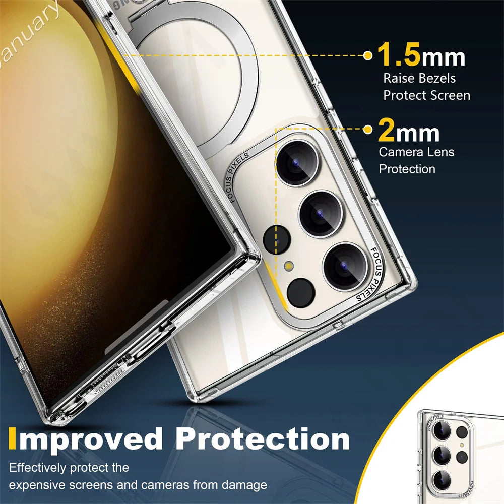 Premium Metal Magnetic Transparent Stand Case - Samsung