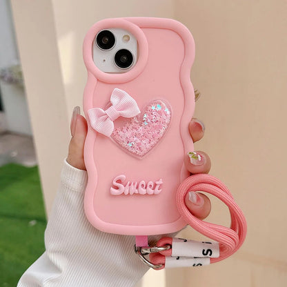 Shimmering Ribbon Bow Heart Glitter Case - iPhone