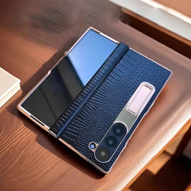 Galaxy Z Fold Series Crocodile Leather Kickstand Case