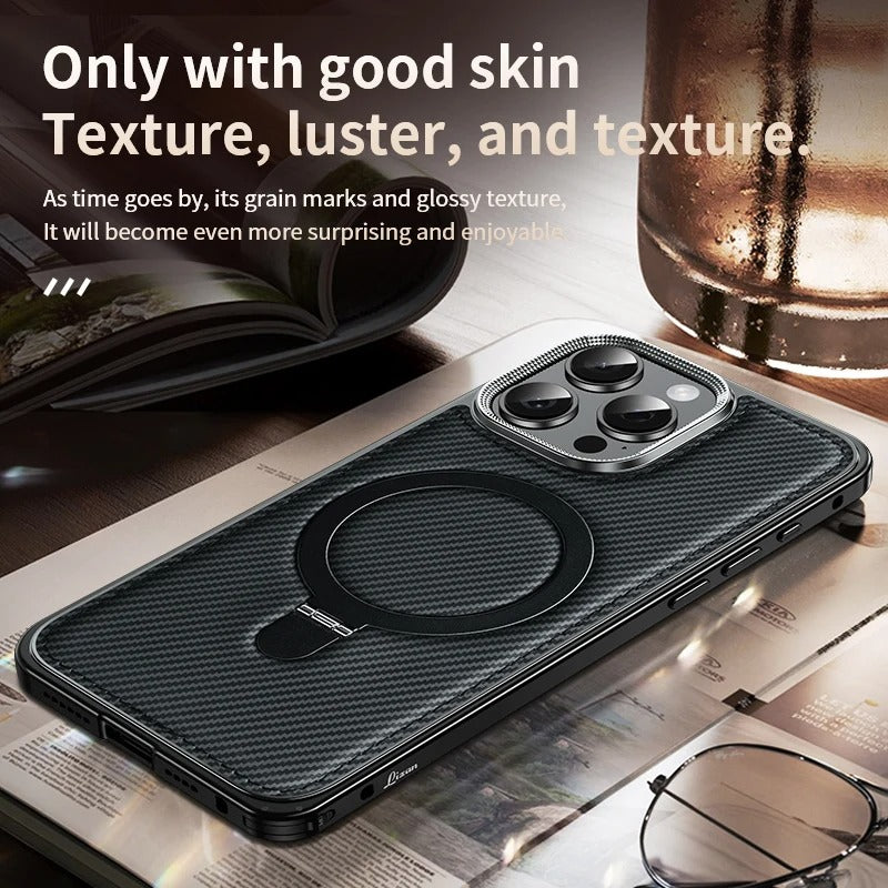 Luxury Metal Frame Carbon Fiber Bracket Case - iPhone