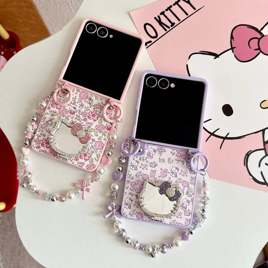 Galaxy Z Flip Series Blossom Kitty Mirror Charm Case