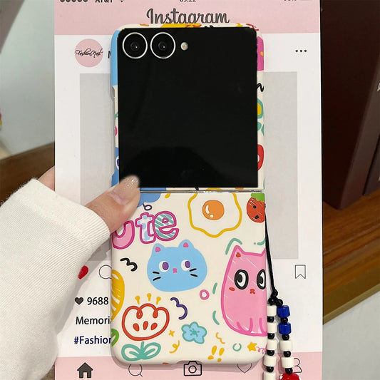 Galaxy Z Flip Series Cute Scribble Art Beaded Charm Case