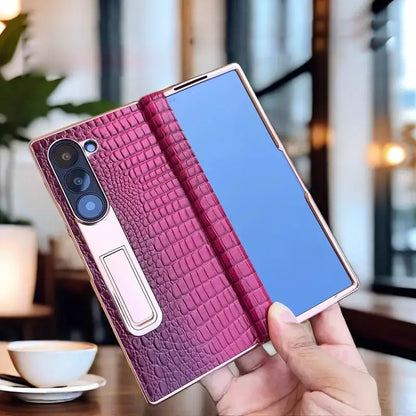 Galaxy Z Fold Series Crocodile Leather Kickstand Case