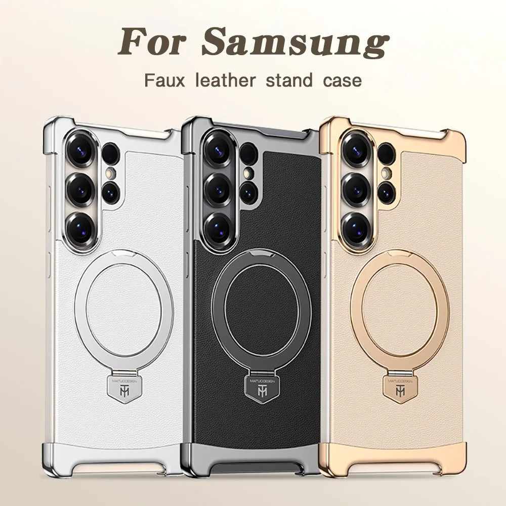 Elegant Faux Leather Magnetic Ring Case