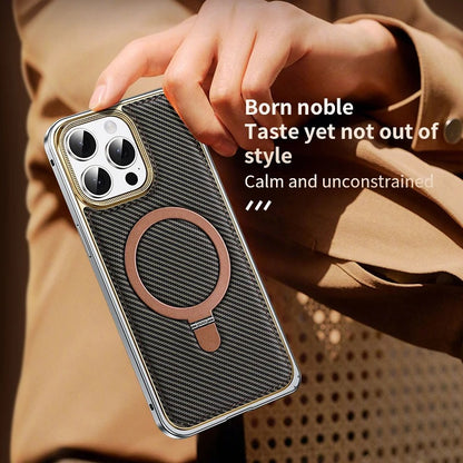 Luxury Metal Frame Carbon Fiber Bracket Case - iPhone