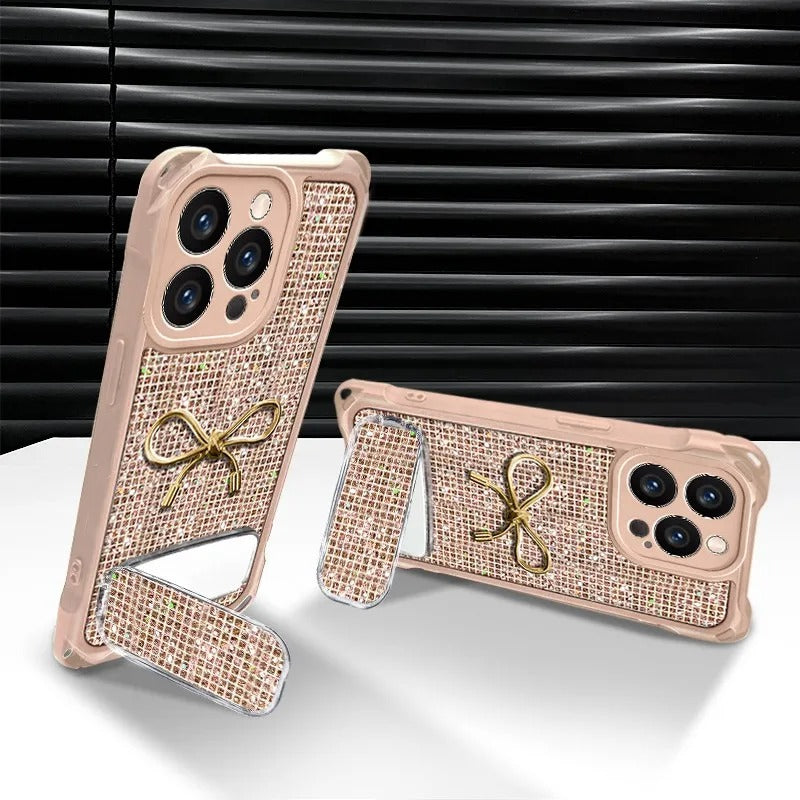 Elegant Sparkle Bow Mirror Kickstand Case