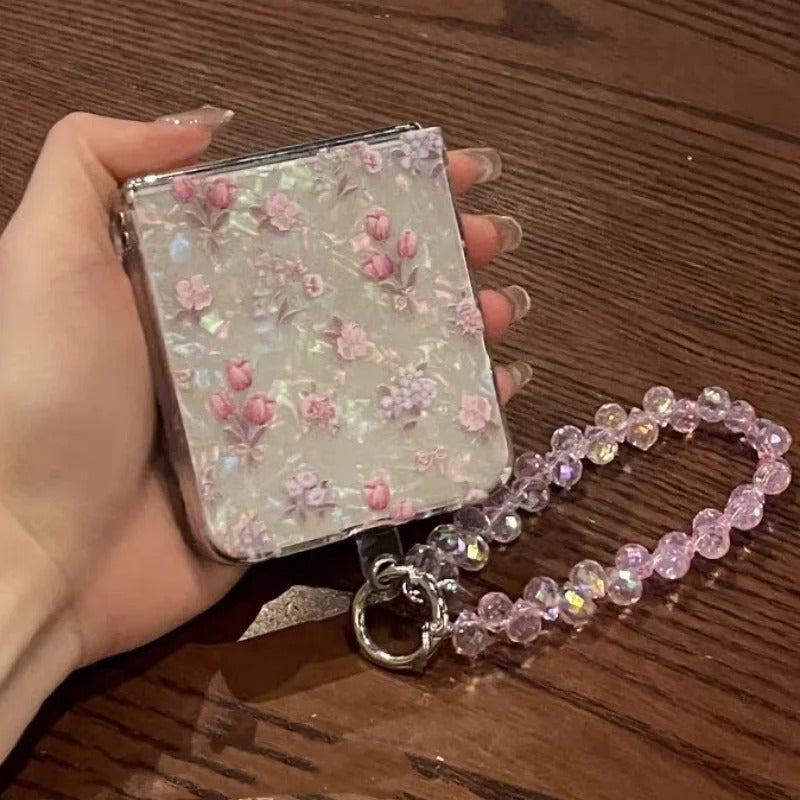 Galaxy Z Flip Series Cherry Blossom Petal Beaded Charm Case