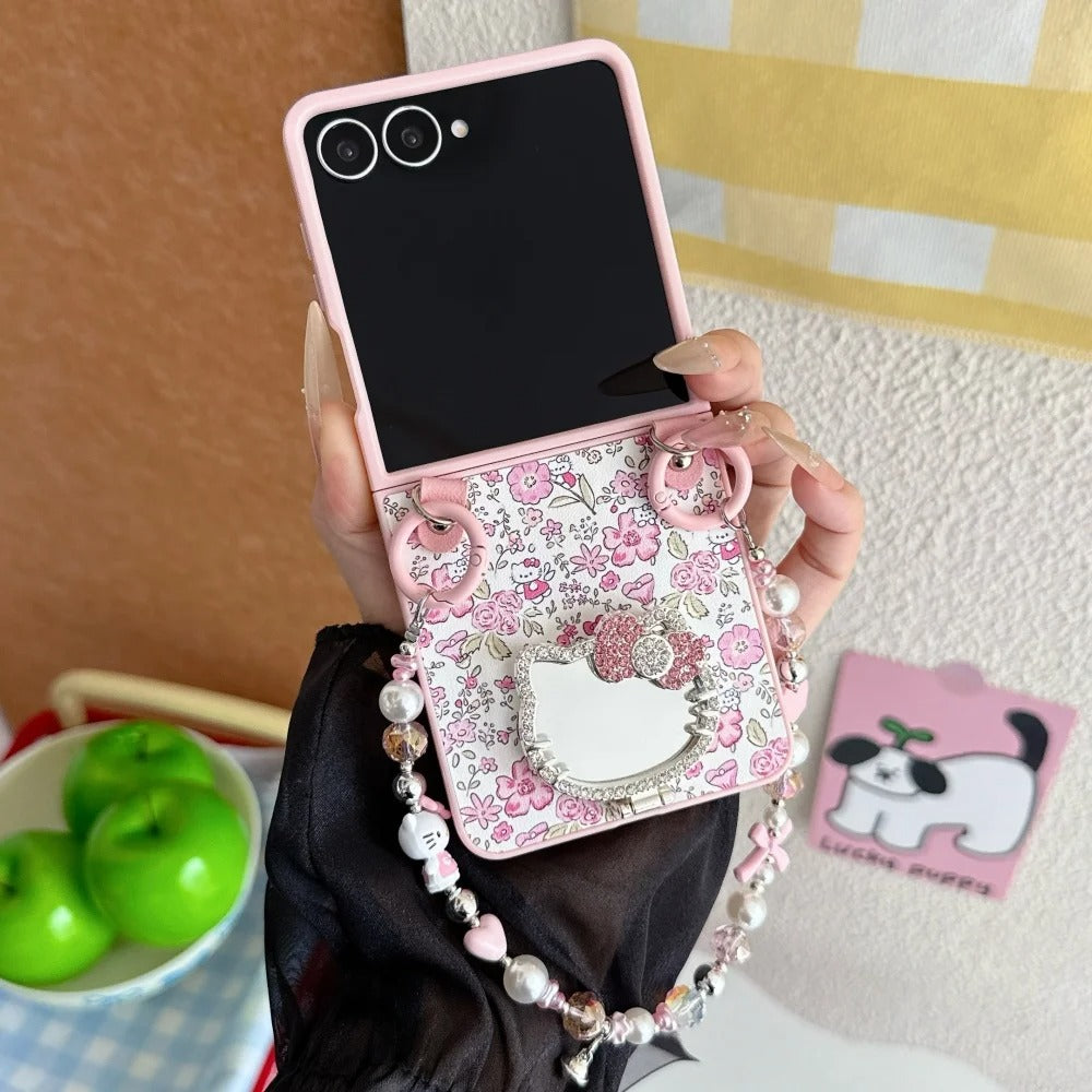 Galaxy Z Flip Series Blossom Kitty Mirror Charm Case