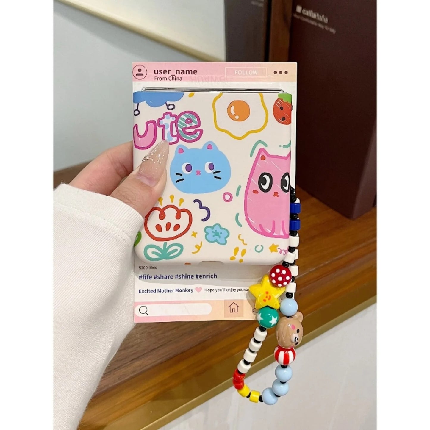 Galaxy Z Flip Series Cute Scribble Art Beaded Charm Case