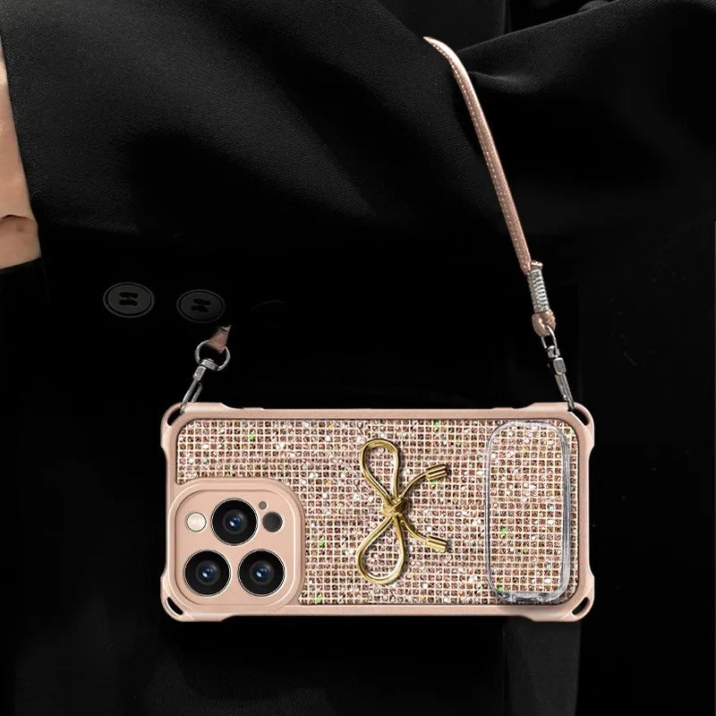 Elegant Sparkle Bow Mirror Kickstand Case