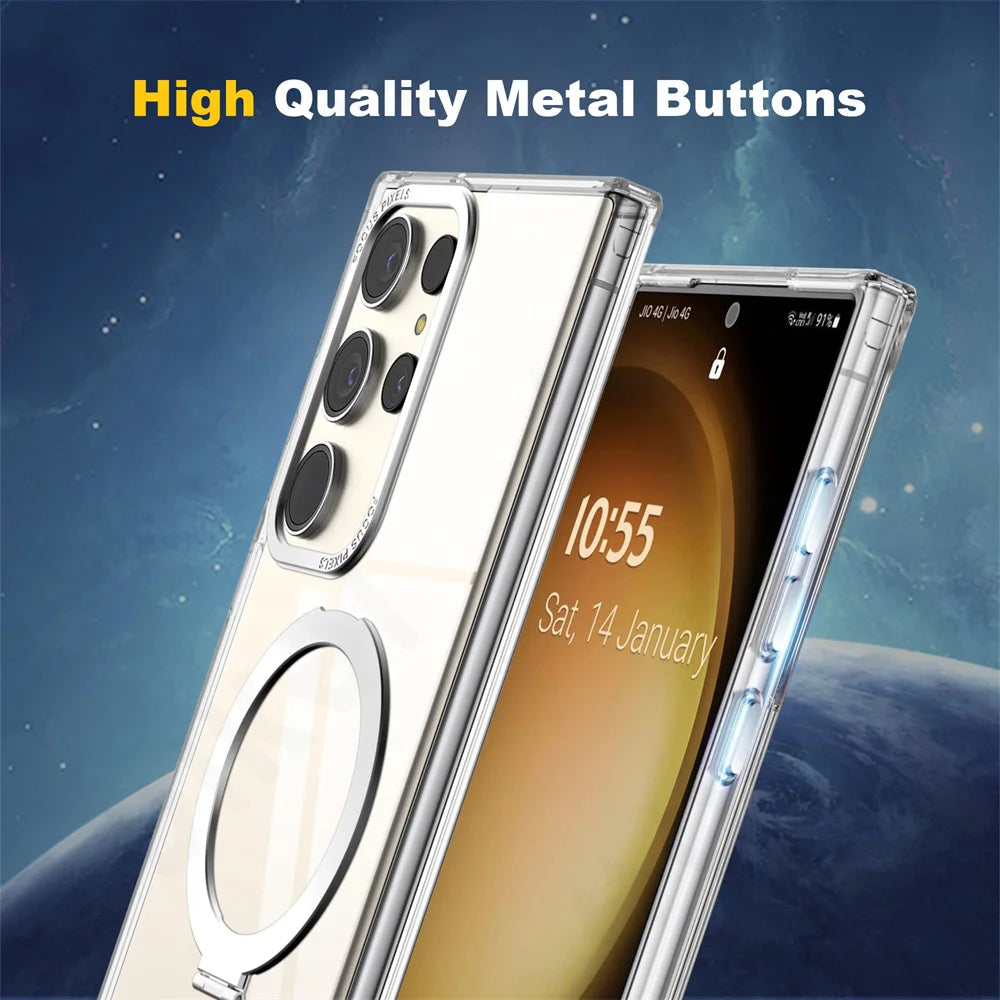 Premium Metal Magnetic Transparent Stand Case - Samsung