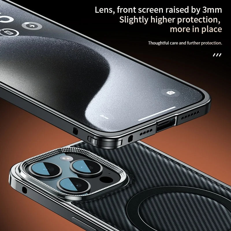 Luxury Metal Frame Carbon Fiber Bracket Case - iPhone