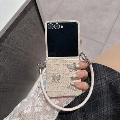 Galaxy Z Flip Series Textured Butterfly Wristlet Fashion Case