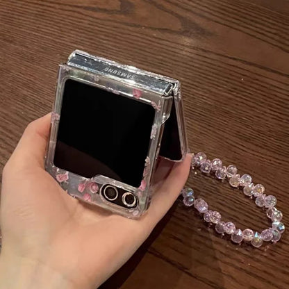 Galaxy Z Flip Series Cherry Blossom Petal Beaded Charm Case