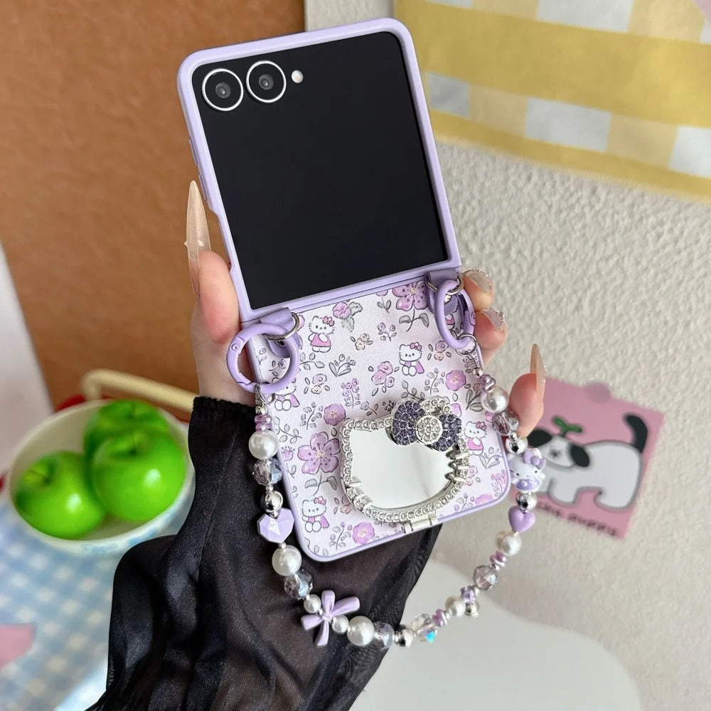 Galaxy Z Flip Series Blossom Kitty Mirror Charm Case