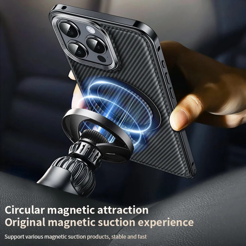 Luxury Metal Frame Carbon Fiber Bracket Case - iPhone