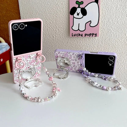 Galaxy Z Flip Series Blossom Kitty Mirror Charm Case
